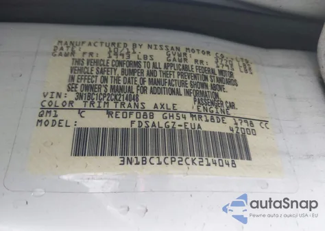 2012 Nissan Versa 1.8 Sl from USA, damaged, VIN 3N1BC1CP2CK214048